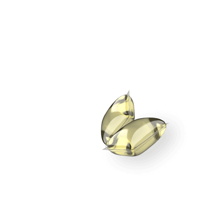 Two yellow laundry detergent capsules