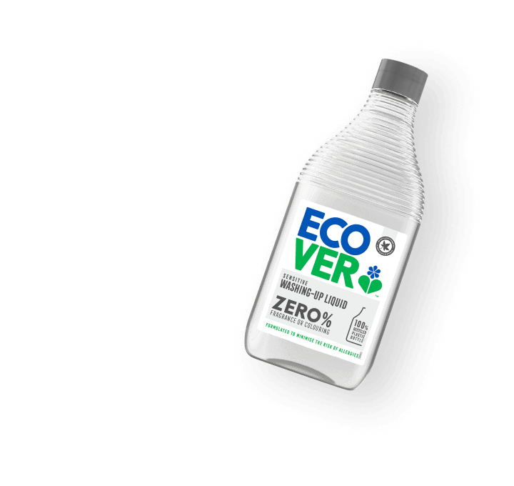 Bottle of washing-up liquid in a clear bottle